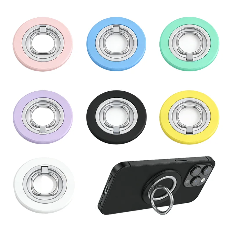 Magnetic Metal Ring Phone Holder with 180° Rotation and Desktop Folding Bracket