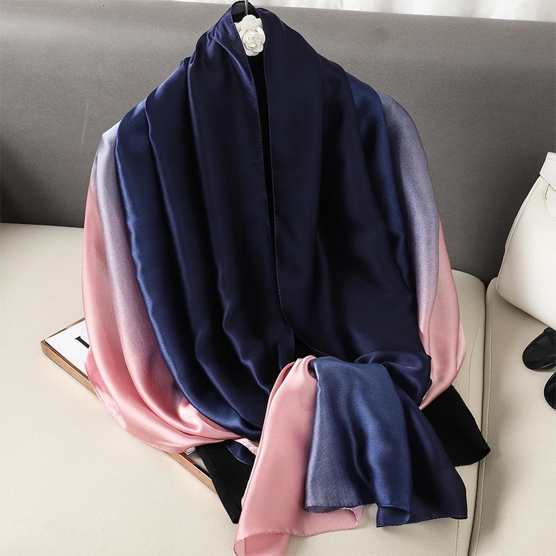 Luxury Gradient Silk Scarf Women Brand Solid Femme Shawls Wraps Bandana Head Foulard Fashion Lady Hijab Wedding Poncho 2023 6