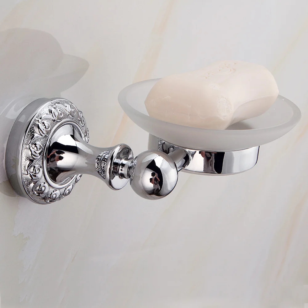 

Silver glass cup base soap dish modern bathroom accessories set stainless steel polished wall mounted product