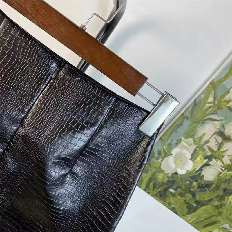 Crocodile Pattern Pu Leather Skirts Women Korean High Waist Tie Dye Mini Skirts Y2K Vintage Streetwear All Match A Line Skirts