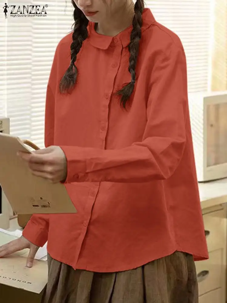 

Повседневная Свободная однотонная Туника ZANZEA, женская элегантная рубашка с лацканами, весна 2024, блузка с длинным рукавом, модные топы с диагональным вырезом на пуговицах