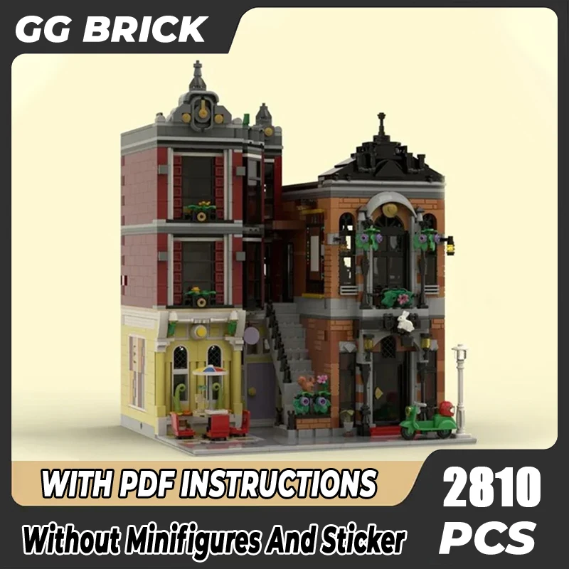 

Moc Building Block Modular Downtown Magic Shop Model Technology Brick DIY Assembly City Street View Toy Holiday Gift