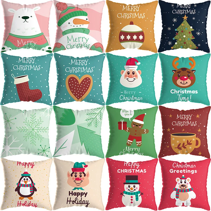 

Home decoration cartoon christmas pink bear print pillowcase office chair snowman elk throw pillow 45x45cm funda de almohada
