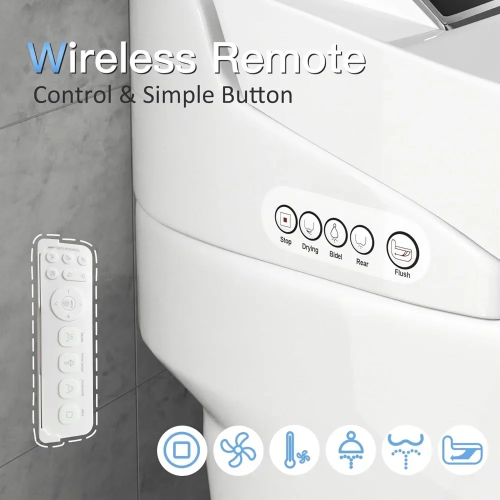 Smart Bidet Tankless Toilet, Heated Toilet Seat with Nightlight, Foot Sensor, LED Display, Warm Water and Dry, Remote Control 5