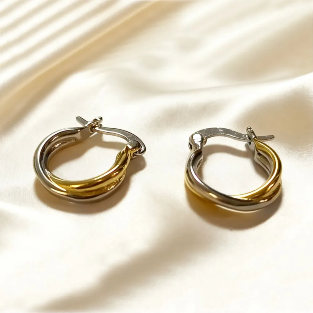 Geometric Metal Twisted Cross Hoop Earrings for Women Niche Design Personalized Two Tone Earrings Jewelry Accessories