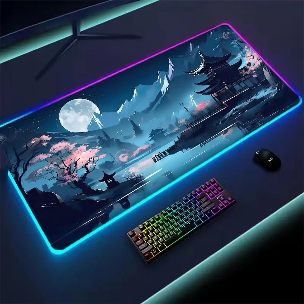 Illuminated Sakura Cherry Blossom RGB Gaming Mousepad - Non-Slip Glowing Desk Mat