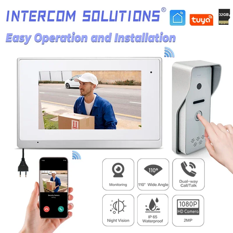 

Smart TUYA House Door Entry Intercom Door Phone 7" Thin Tft Lcd Screen Aluminium Alloy Waterproof Ip65 Call Panel