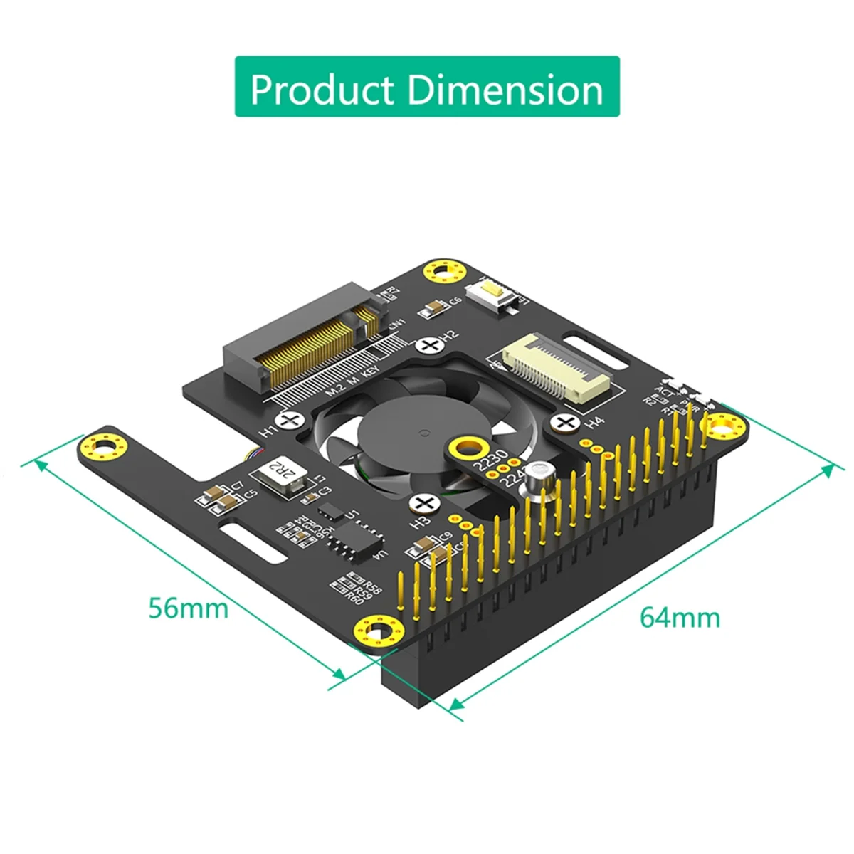라즈베리 파이 5 블랙용 콤보 M.2 NVMe-PCIe 어댑터, 쿨러 선풍기 및 자동 변색 LED 포함, 3 in 1