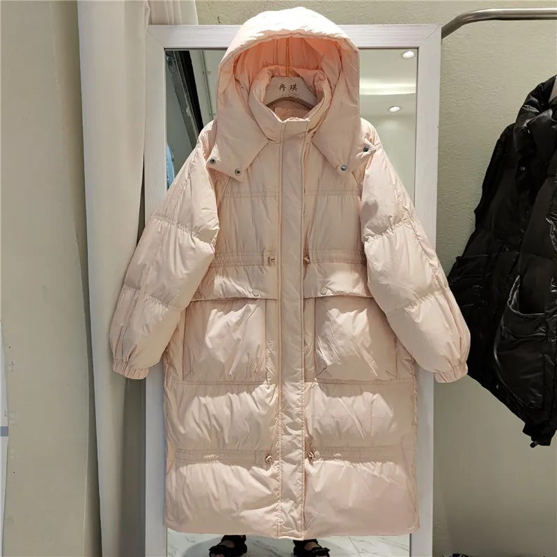

2022 Autumn Winter Hooded Down Coat Women Warm Thicken White Duck Down Jacket Female Casual Loose Large Size Long Parkas Outwear
