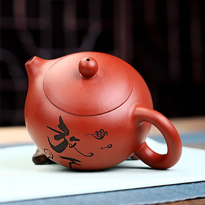 Chinese Style Xishi Teapot, Purple Clay Raw ore Dahongpao, Kung Fu Household, Pure Handmade, 200ML, Tea Pots, 1Pc