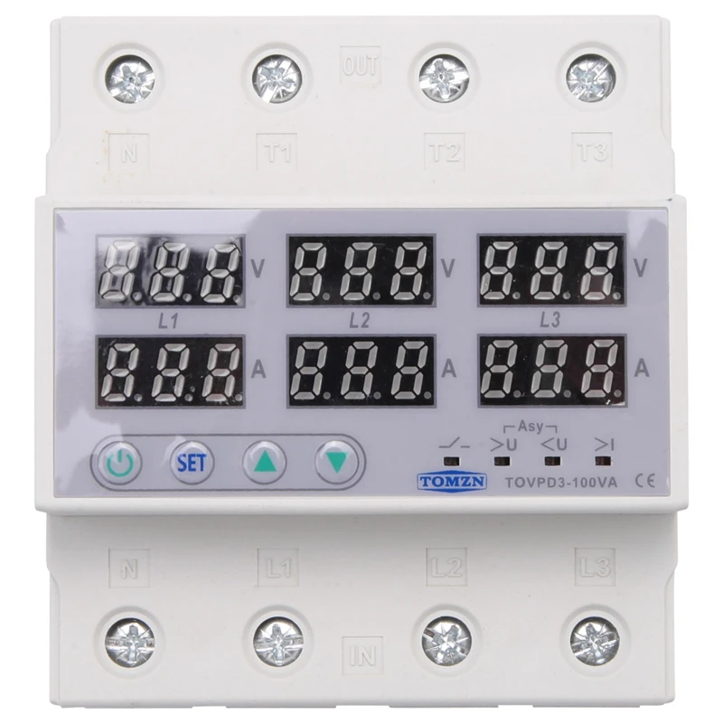 

TOMZN Din Rail 3 Phase Voltage Relay 380V Voltmeter Ammeter Over And Under Voltage Monitor Relays Protector 100A