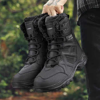 Men Winter Snow Boots Super Warm Men Hiking Boots High Quality Waterproof Leather High Top Big Size Men’s Boots Outdoor Sneakers