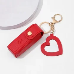 Compact Leather Lipstick Bag with Mirror - Stylish Makeup Pouch and Keychain Holder (Red)