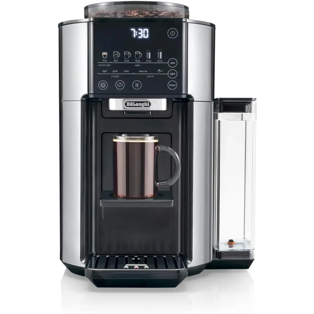 

Drip Coffee Maker, Built in Grinder, Single Serve, 8 oz to 24 oz, Hot or Iced Coffee,Stainless,CAM51025MB,15"D x 13.7"W x 15.8"H