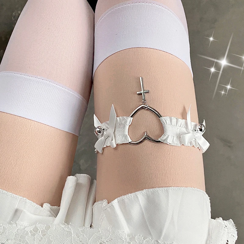 Reggicalze in pizzo gotico Cuore Bowknot Croce Lolita Giarrettiere per gambe Girocollo elastico Gamba Anello Cinturino Cosplay Bondage Lingerie Imbracatura_voghion.com