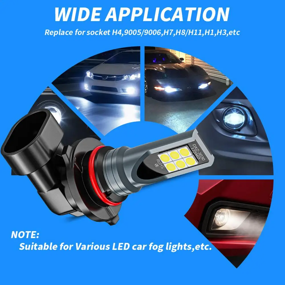 2Pcs H8 H11LED Bulb H1 H3 H4 H7 9005 9006 Led Lamp Bright Car Fog Lights Day Driving Running Light 12V 6500K White Car Lights