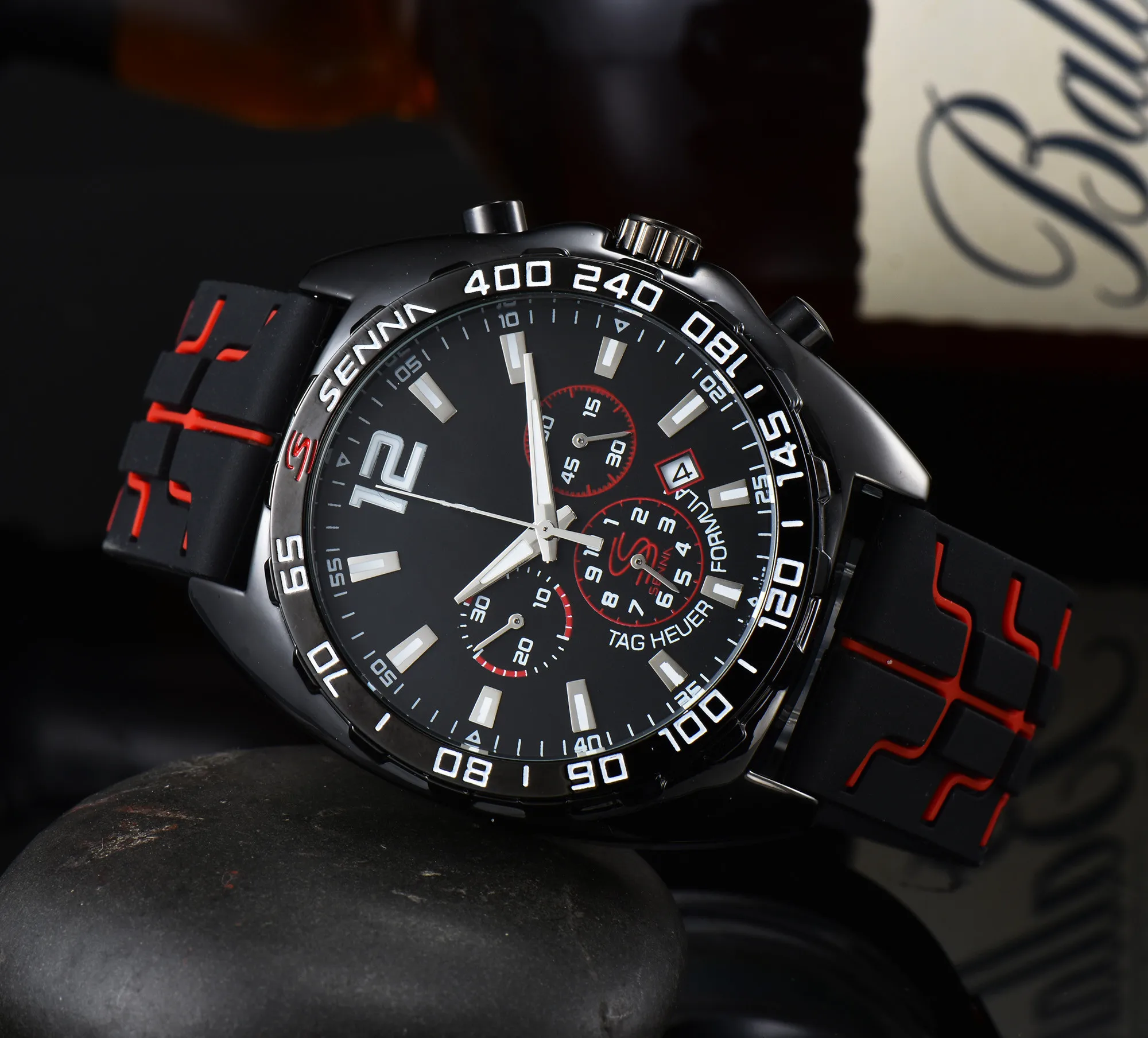 2022 Brand New Luxury Sport Quartz Multifunction Watch Bussiness Rubber Man Calendar Round Wristwatch Six Hands