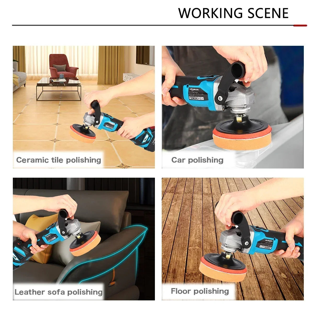 Brushless Impact Angle Grinder Electric Polishing Machine 6 Gears Car Polisher Rechargeable Grinding Machine for Makita Battery