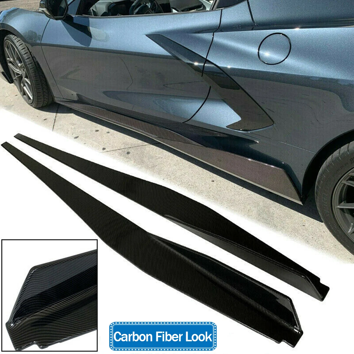 For Corvette C8 2020-2023 Glossy Black 2x 5VM Style Side Skirts