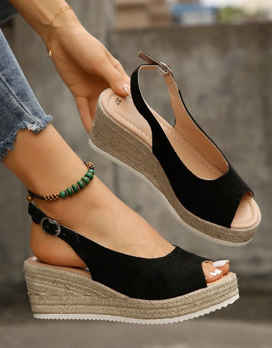 Women's Chunky Heel Sandals, Comfortable Elegant Summer Shoes, Waterproof Platform, Slip-On, Large Size, Outdoor Daily_vogvips.com