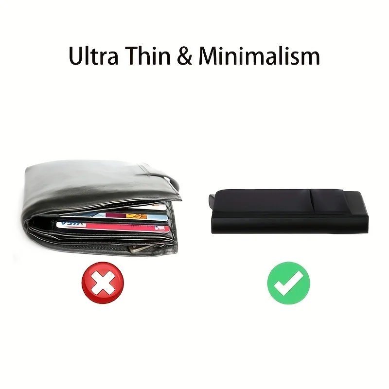 Slim Aluminum RFID Wallet with Elastic Back Pouch and Automatic Card Pop-Up Mechanism
