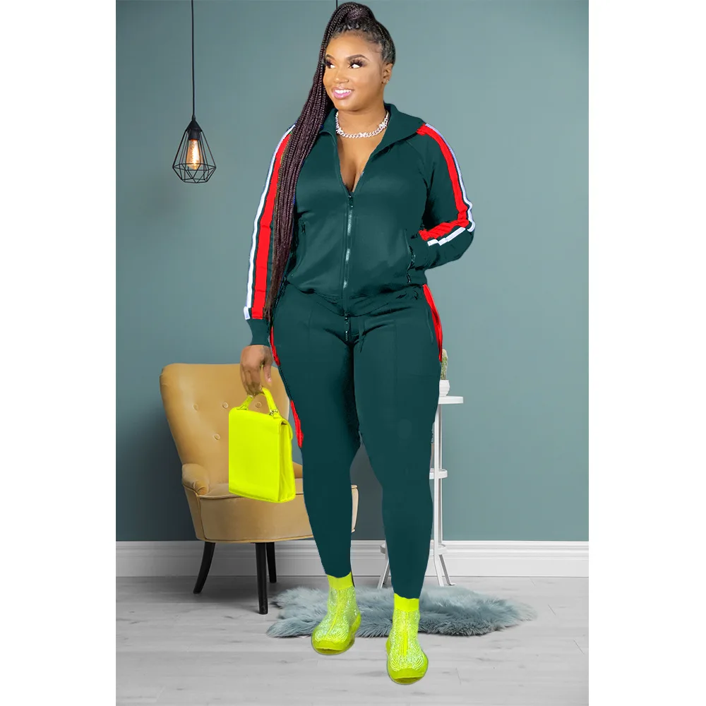 PlusSizeWomenSweatsuitSetAutumnWinterWomenZipperJacket