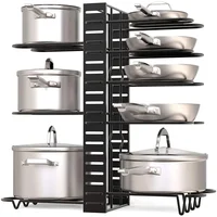 5/8 Tiers Adjustable Pots and Pans Organizer Rack 3 DIY Methods Heavy Duty Metal Pans Pots Lids Storage Holder Rack for Kitchen 1