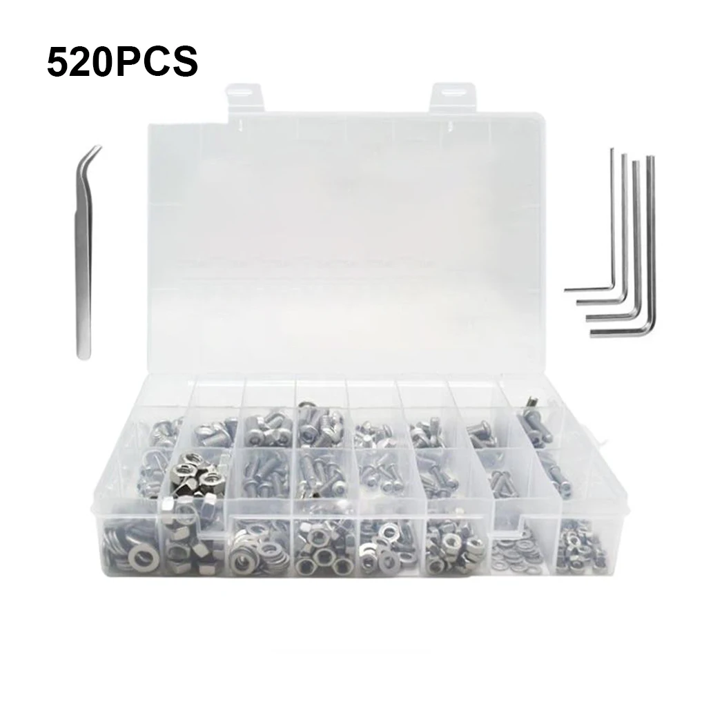 

520 Pieces/Box Round Hexagon Screw Modification Screws Stainless Steel Fastener Stud Repairing Metalworking Accessory