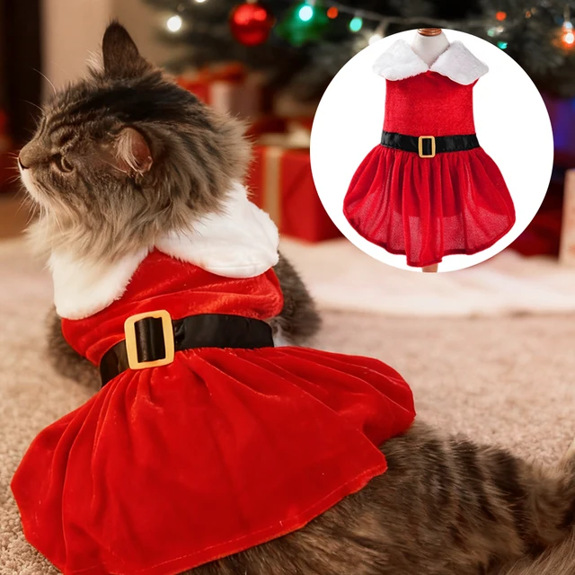 Christmas Pet Dresses Holiday Party Gifts Costume Santa Kitten Red Princess Skirt For Small Dogs Cats Sphynx Chihuahua Outfits