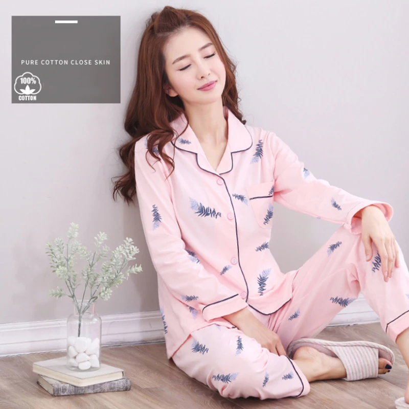 Cotton Pajama For Women Winter Soild Pink Pijamas Feminino Warm Sleepwear White  Fashion Pure Cotton Pyjama Femme