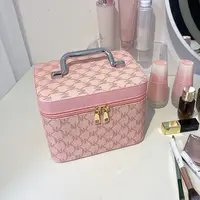 Fashion Waterproof Cosmetic Case Large Capacity PU Leather Travel Suitcase Square Hard Shell Makeup Case Women 1