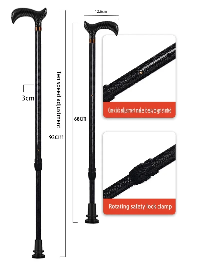 Ultra-light carbon fiber telescopic cane, hiking pole, walking stick, assisting walking during hiking, anti-slip and fall-proof 2