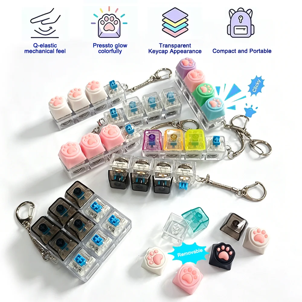 창의적인 LED 라이트업 키체인 피젯 토이, 클릭 가능한 버튼 키보드 디자인으로 스트레스와 불안 해소, 사무실 책상 장식, 재미있는 선물