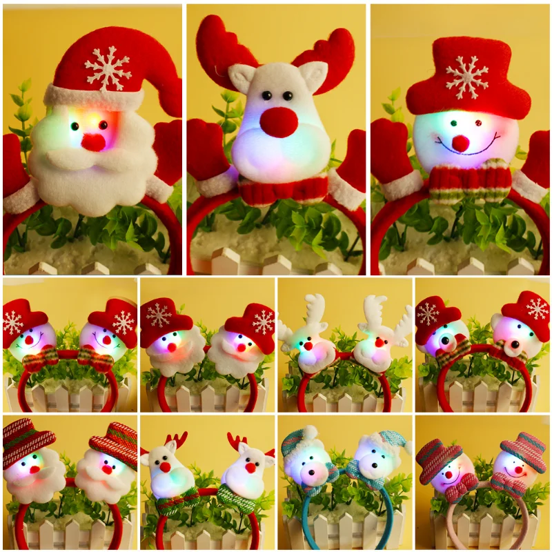 

2023 New Year Christmas Headband Snowman LED Light Headband Hair Band Christmas Decorations Noel Navidad Hair Accessories Gifts