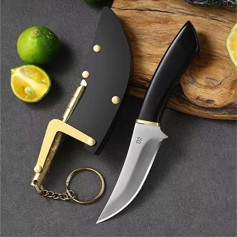 

D2 Blade EDC Kitchen Fruit Imitation Wood Handle Knife with Wooden Sheath Outdoor Camping Multifunctional Unpacking Knife
