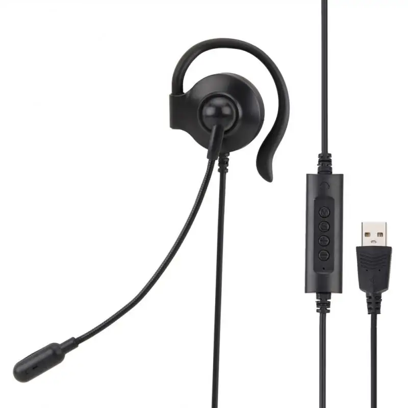 Wired Microphone 3.5mm Single Side Speaker Voice Office Headset for Clear Call with Ear Hook USB Wire Control AUX for Conference