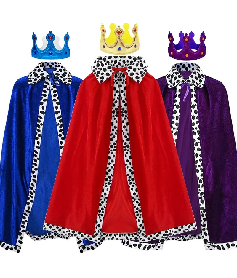 

Adult Kids King Emperor Cosplay Costume Red Pleuche Cloak Prince Robe Crown Children Birthday Party Christmas Props Cape
