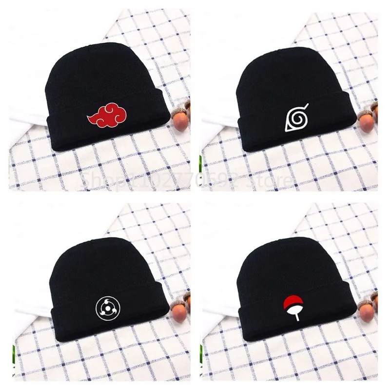 

New Anime Naruto Figure Cosplay Caps Red Cloud Hokage Ninja Sharingan Toy Boys Girls Elastic Black Knitted Winter Warm Hats Gift