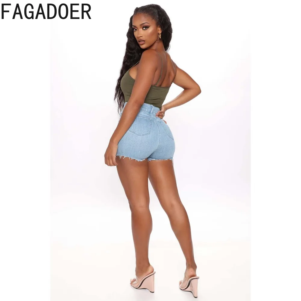 FAGADOER Sexy Skinny Button Denim Shorts Y2K Women High Waisted Zipper Hole Jean Fashion Female Matching Cowboy Bottoms Clothing