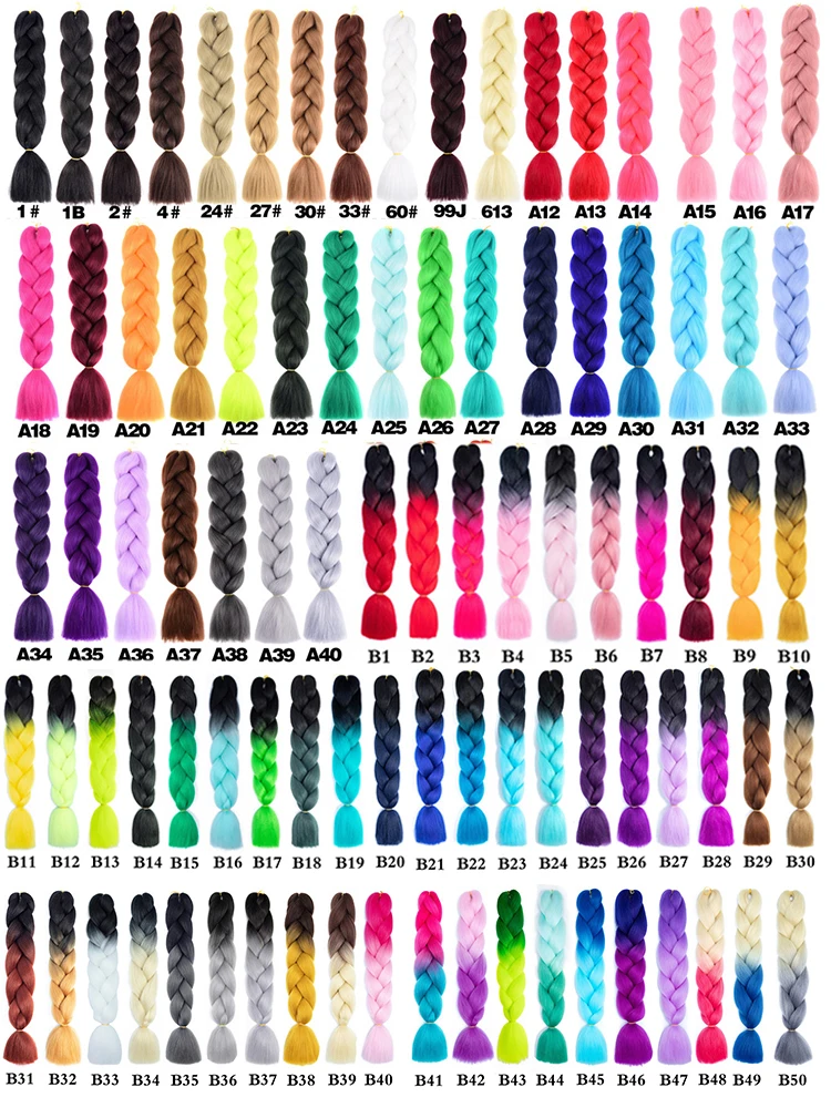 Alileader 24" Jumbo Braids Hair Synthetic Ombre Braiding Hair Extensions For Making Crochet Style 103 Colors Rainbow