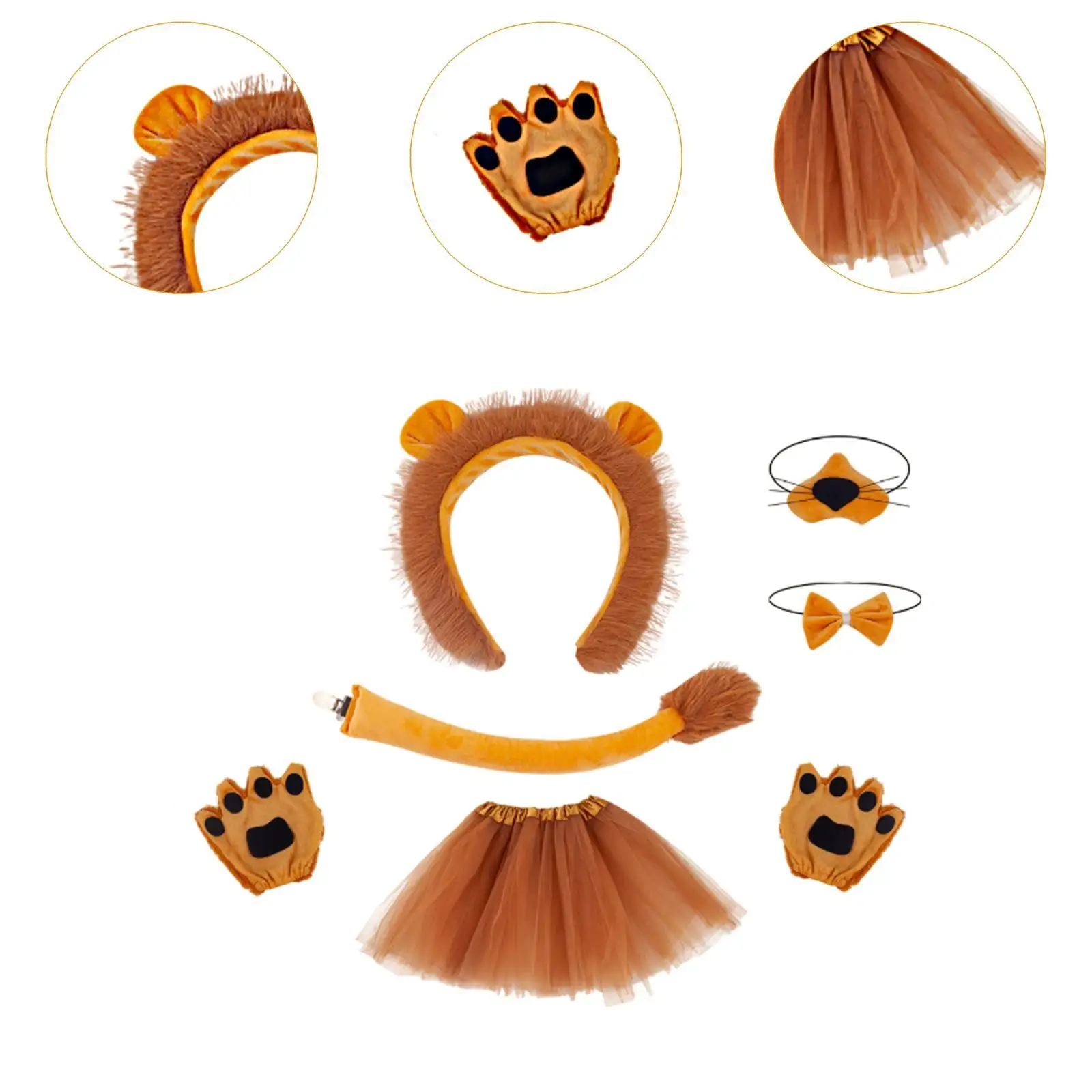 Lion Ears Noise Bow Tie Tail Palms Set Animal Costume Accessories for Carnivals Movie Props