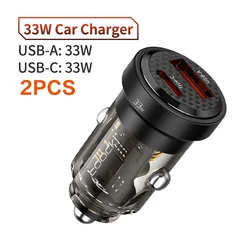 Toocki PD 33W Transparent USB Car Charger with Fast Charging Capability - 2PCS Black