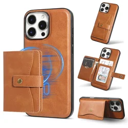 Leather MagSafe Magnetic Wallet and Card Holder Phone Case - iPhone 15 Plus (Brown)