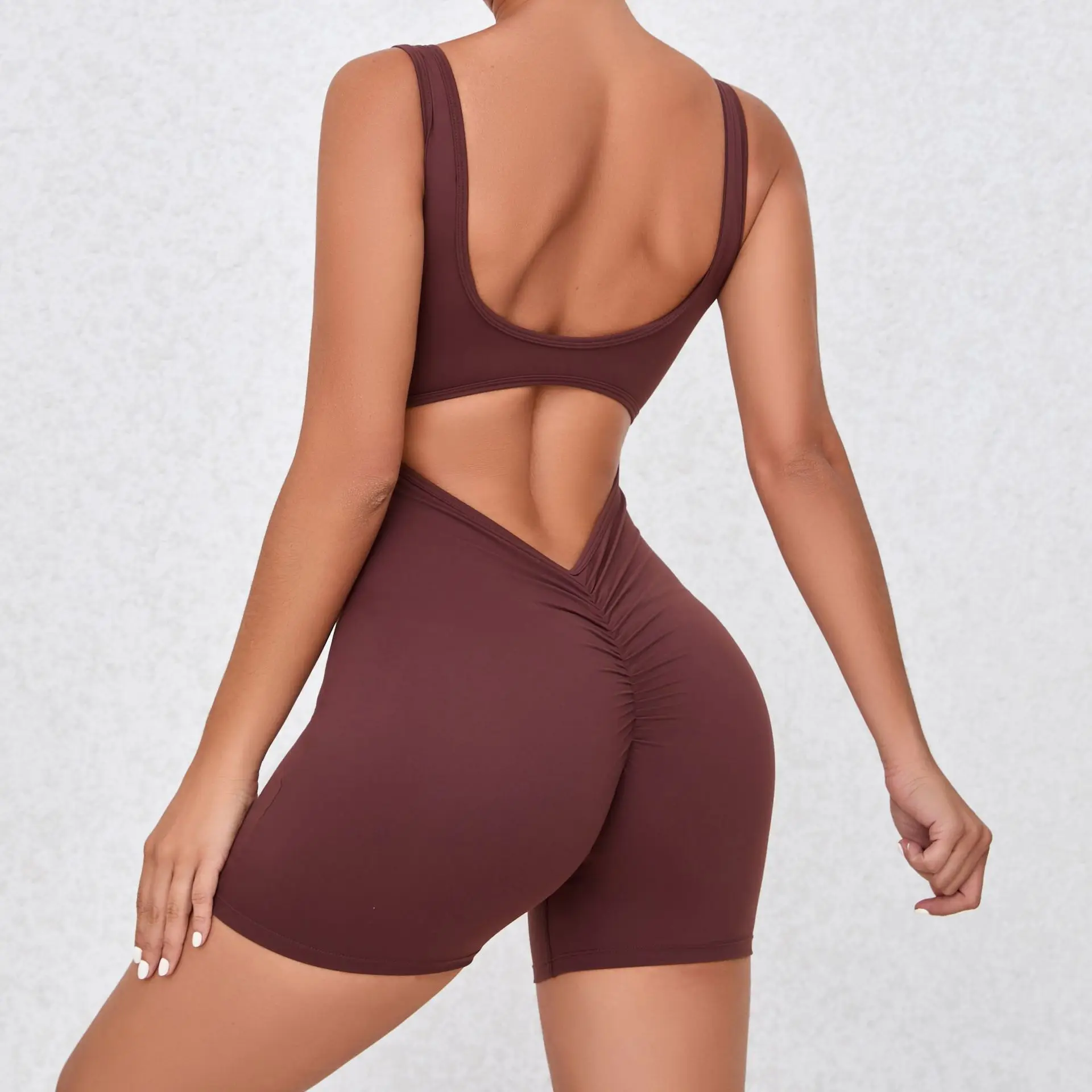 Gym Female Short Jumpsuit Yoga Fitness Overalls Sexy Bodysuit One Pieces Workout Clothes for Women Backless Sportswear Blue Body