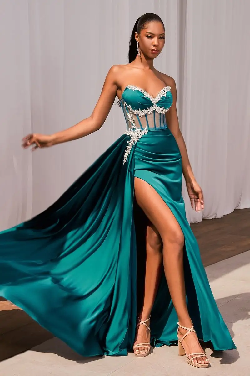Ball Gown Teal Formal Dress Long Satin Sweetheart Mermaid Prom