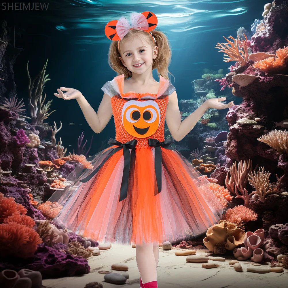 

2024 Children Animal Cosplay Tutu Skirt Girls Fish Role Play Dress Clothing Holiday Party Stage Performance Mesh Dress For Women