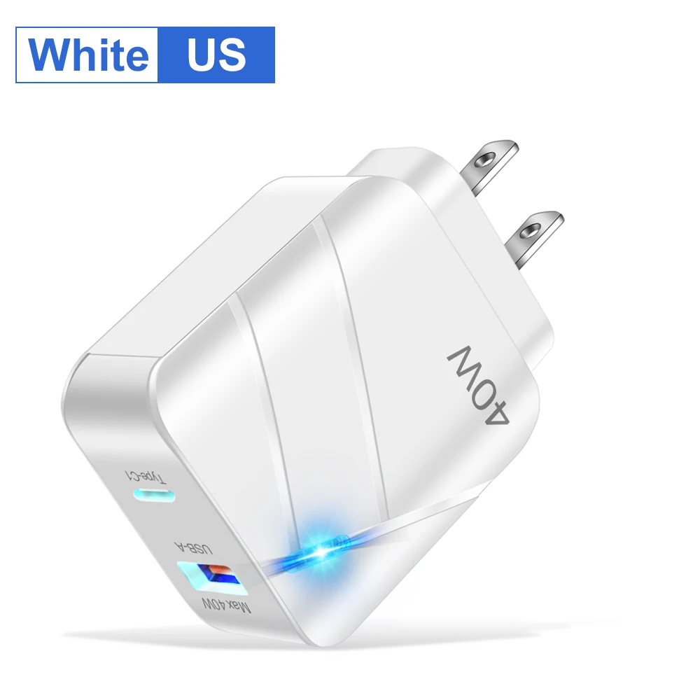 Dual-Port 40W USB-C Fast Charger with QC3.0 and PD Technology
