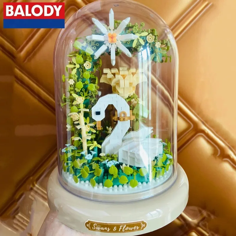 Balody Swan Bouquet Building Blocks Educational Children'S Toy Girl Birthday Gift Small Particle Assembly Model Hand Figure