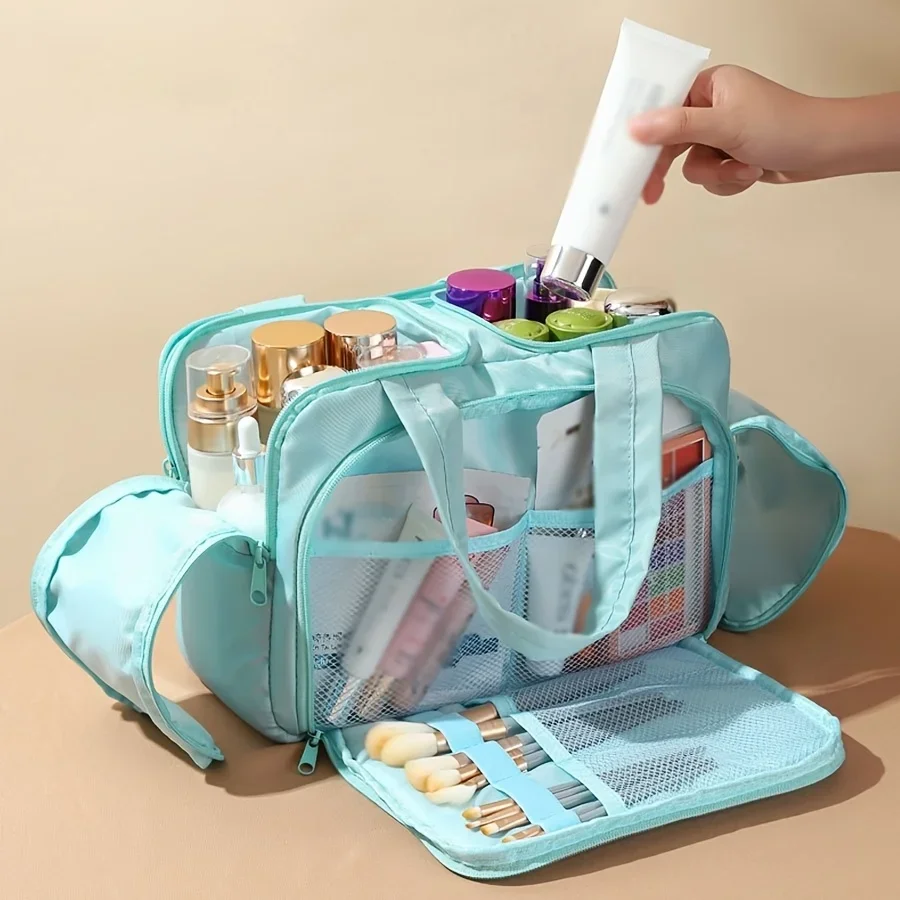 Large Capacity Quilted Makeup Bag - Portable Multifunctional Organizer with Layered Design,Ideal for Travel,Business Accessory