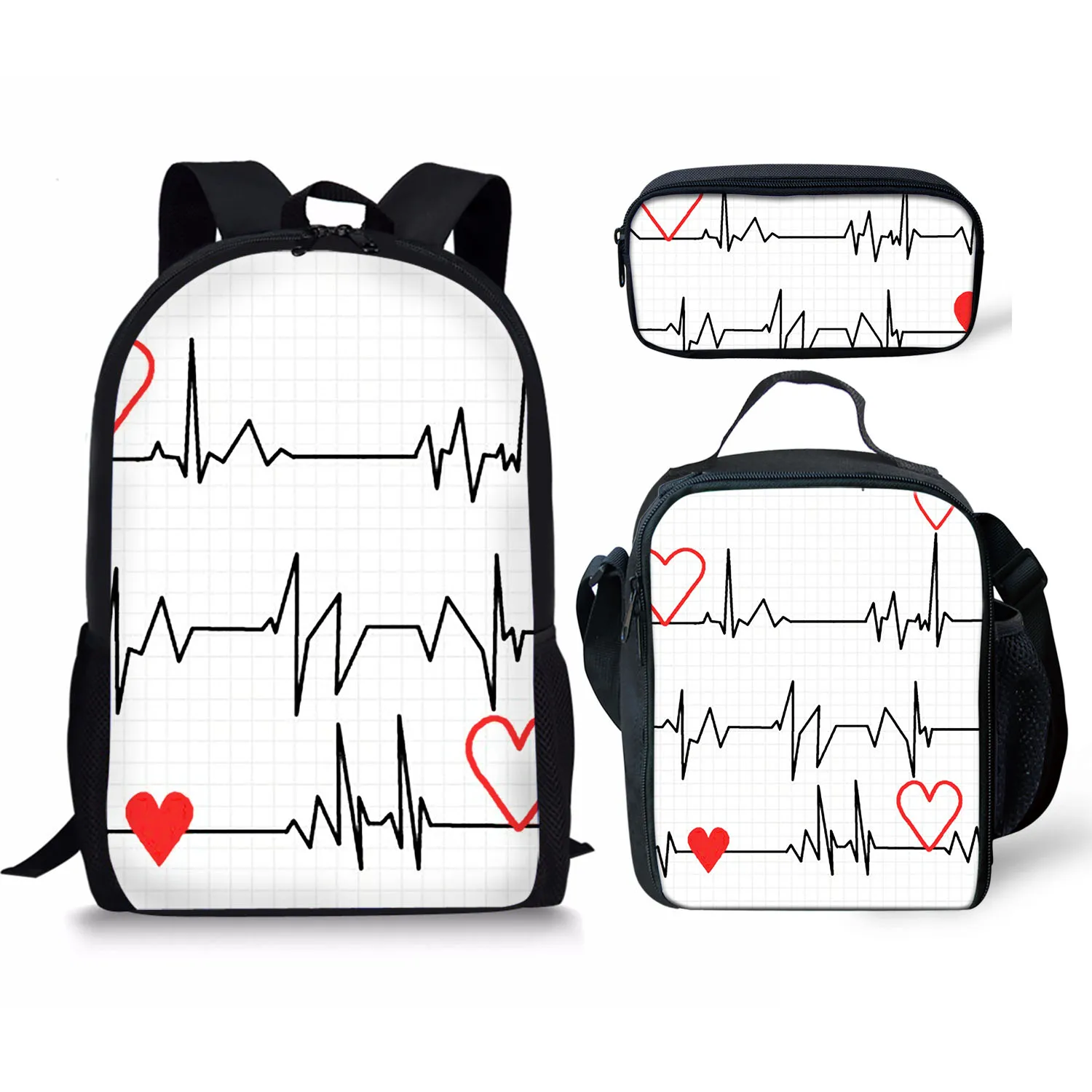 Popular Trendy Nurse Heart 3pcs/Set Backpack 3D Print Student Large Capacity Bag Travel Laptop Daypack Lunch Bags Pencil Case